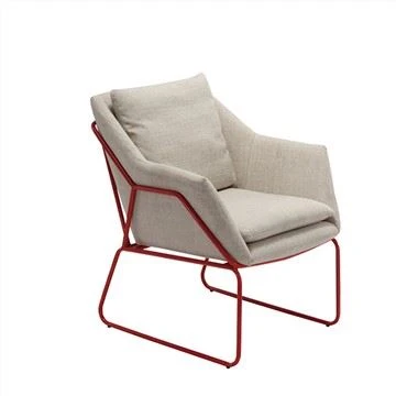 Fauteuil van stof met stalen poten