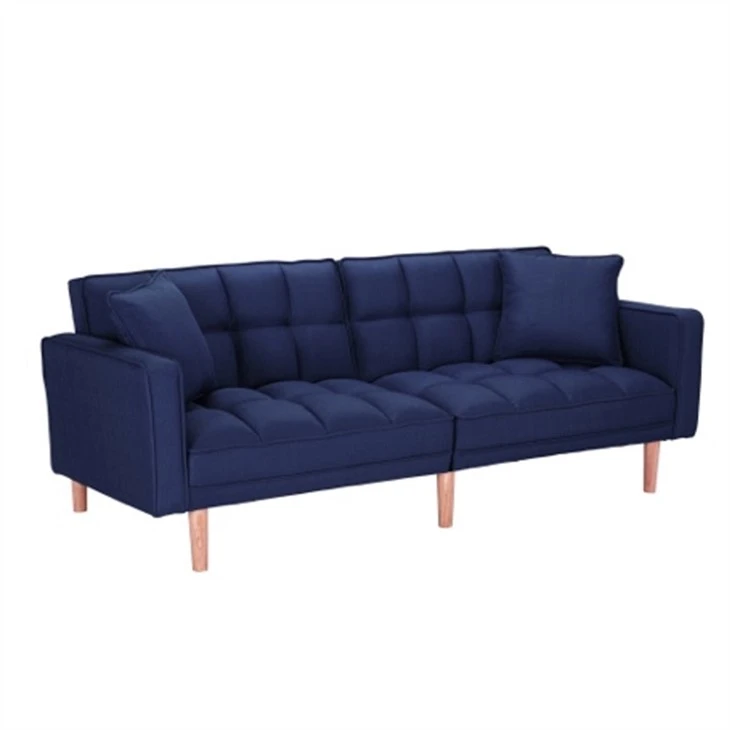 Zachte en comfortabele converteerbare bank in blauw linnen