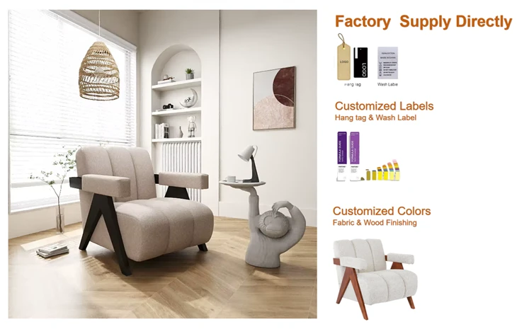 Moderne gestoffeerde accentstoel met houten frame stoffen fauteuil voor woonkamer balkon lounge aanpasbaar